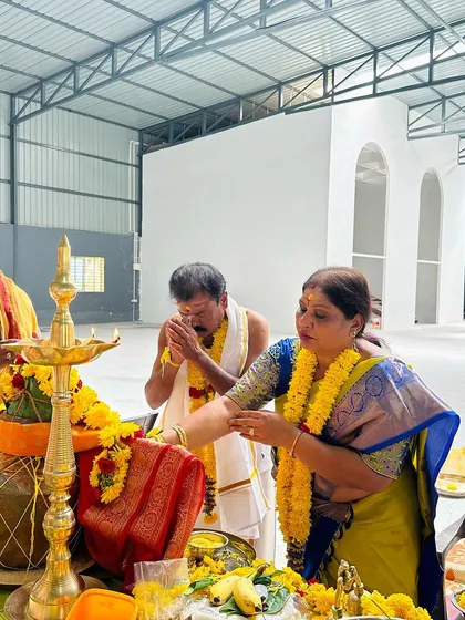 A moment of prayer and gratitude during the puja ceremony at our new manufacturing facility.