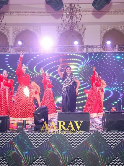 A wide shot of a family performance, showing the scale of the dance number. With a large group of backup dancers, I can make any family performance look like a grand production.