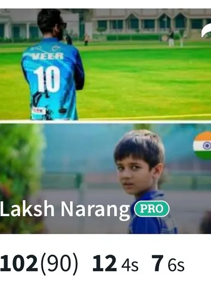 The scorecard celebrating Lakshay Narang's century. 102 runs off 90 balls is a great knock under pressure.
