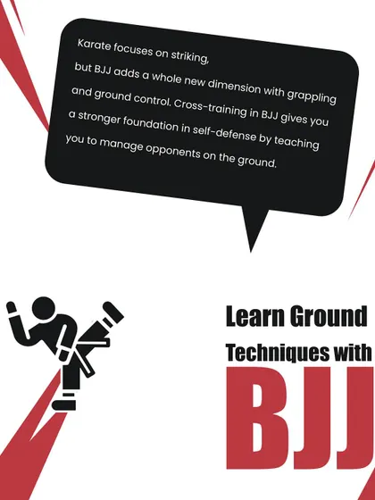 Learn ground techniques with BJJ. While karate focuses on striking, BJJ adds a new dimension with grappling and ground control, strengthening your self-defense foundation.