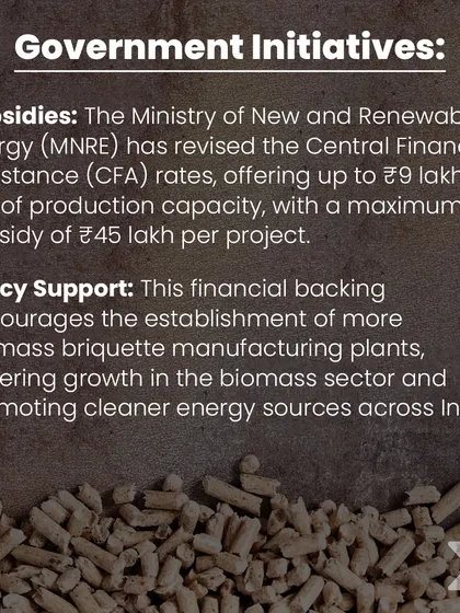 We help clients leverage all available government initiatives. This graphic explains the Central Financial Assistance (CFA) rates for biomass projects, offering up to ₹9 lakh per ton of production capacity, a key incentive we help secure.