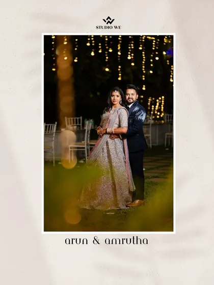 An artistic portrait of the couple at their reception, with their names elegantly displayed.
