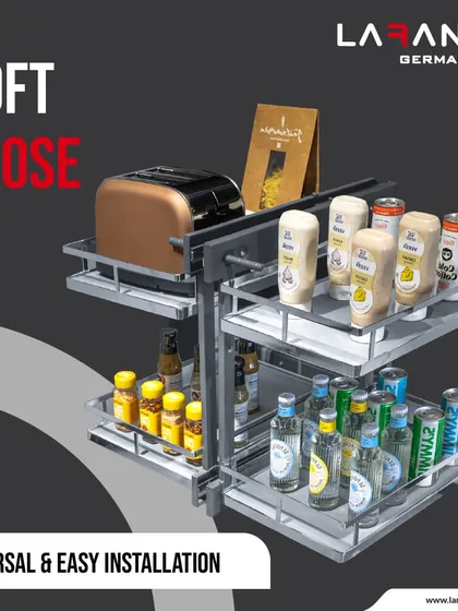 The kitchen corner is notoriously challenging. My soft-close sliding corner units are the solution, providing easy installation and effortless access to stored items.