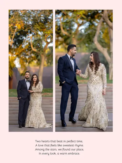 A collage capturing the couple's stroll through the gardens. These candid shots, filled with laughter and hand-holding, tell a story of two hearts beating in perfect time.