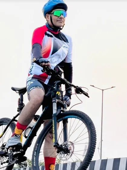 A member looking confident with his mountain bike. We welcome all types of bikes and terrains.
