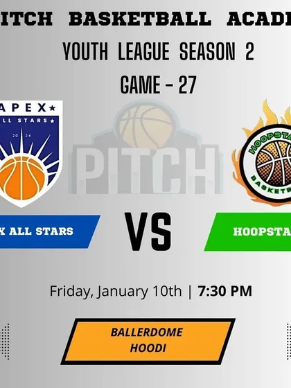 The announcement for the first games of the new year in Season 2, a doubleheader featuring Apex All-Stars vs. Hoopstars.