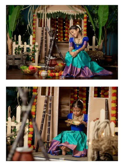 More moments from the festive Pongal set, showing a girl enjoying the traditional sweets.