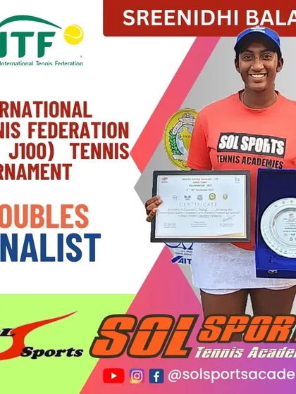 Congratulations to Sreenidhi Balaji for reaching the doubles final at the International Tennis Federation ITF J100 Tennis Championships. Her performance was truly commendable.