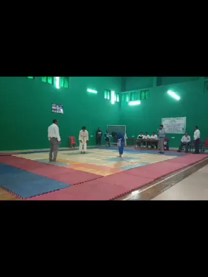 A wide shot of a Judo competition at Rani Chennamma University. We encourage our athletes to compete in specific disciplines to sharpen their overall MMA game.