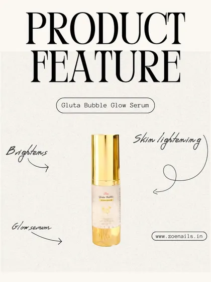 This product feature explains the benefits of my Gluta Bubble Glow Serum. It's a glow-boosting serum that brightens and helps with skin lightening for a more even complexion.