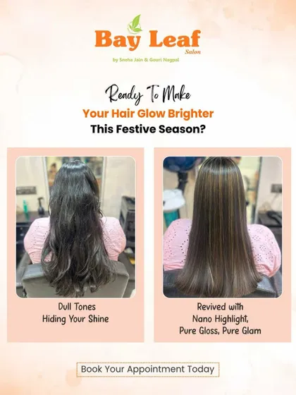 From dull tones to dazzling shine. Our Nano Highlight service revives your hair with pure gloss and glam, making it perfect for the festive season.