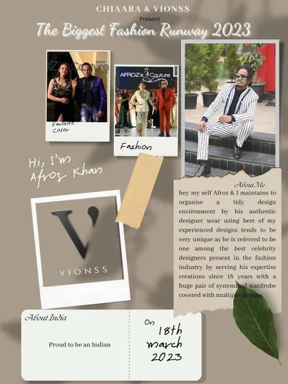A promotional feature highlighting my role as a celebrity designer for the VIONSS runway show. I bring over 18 years of experience in the fashion industry to every project I undertake.