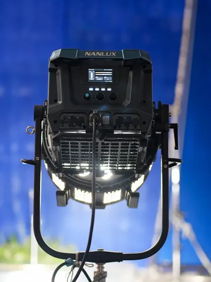 The rear of the Nanlux Evoke 5000B, showing its control interface and all-in-one design, which simplifies setup on set.