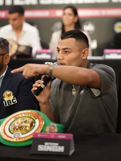 The beast points, making his intentions clear at the press conference.