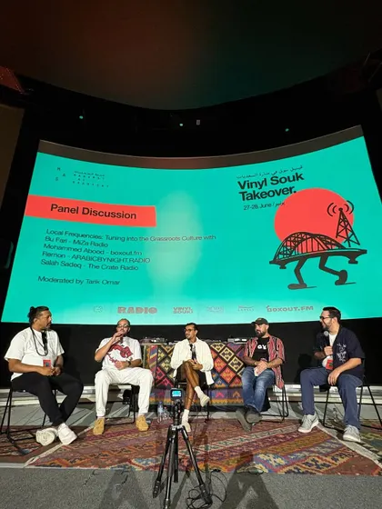 On stage for the panel discussion at Manarat Al Saadiyat in Abu Dhabi. I was there to represent Boxout.fm and share my journey in building a community radio station.