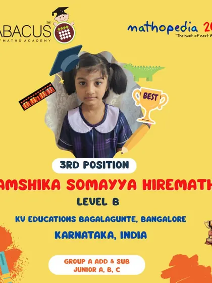 Vamshika Somayya Hiremath from Bangalore, a 3rd Position winner.