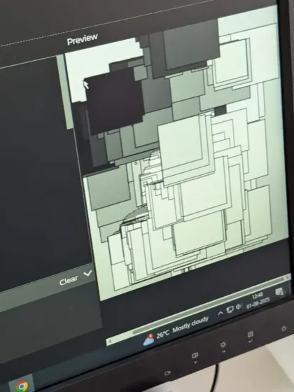 Here's another piece of generative art created by a student. This one explores geometric shapes and layering, all controlled by code written in p5.js. It's a great example of computational thinking in action.