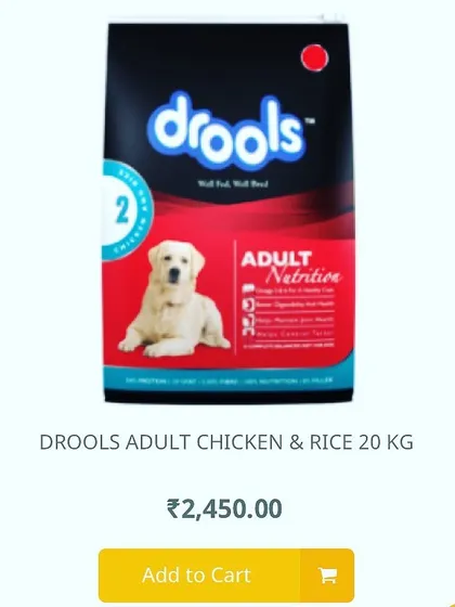 You can find a wide selection of trusted brands in my shop, including Drools. This 20kg bag of Adult Nutrition with chicken and rice is a great value option for keeping your adult dog well fed and happy.