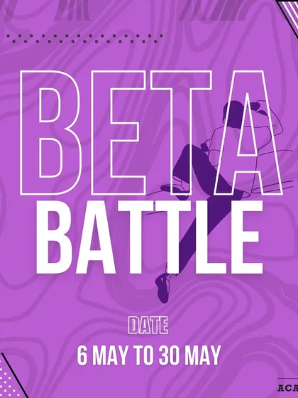 Announcing the Beta Battle, our month-long climbing challenge. This poster explains the format, where you can climb on fresh routes every Tuesday, Thursday, and Friday to earn points.
