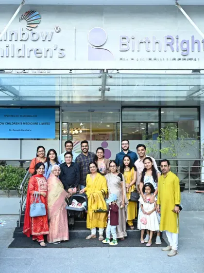 The whole family gathered outside the hospital to welcome the newest member. It's a celebration of generations and the beginning of a new story.