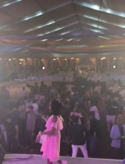 The view from the side of the stage at the Natwest Family Day. The massive tent and professional setup created a festival-like atmosphere.