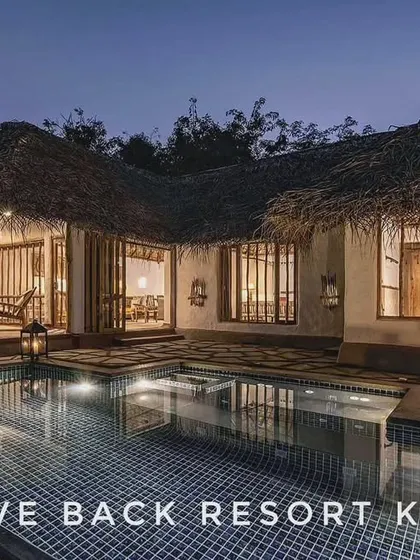 The private pool villa at Evolve Back Resort in Kabini, a perfect example of vernacular luxury that blends tribal village aesthetics with five-star comfort.