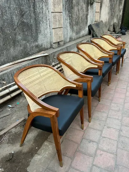 A lineup of five of these versatile dining or accent chairs, showing their suitability for commercial projects.
