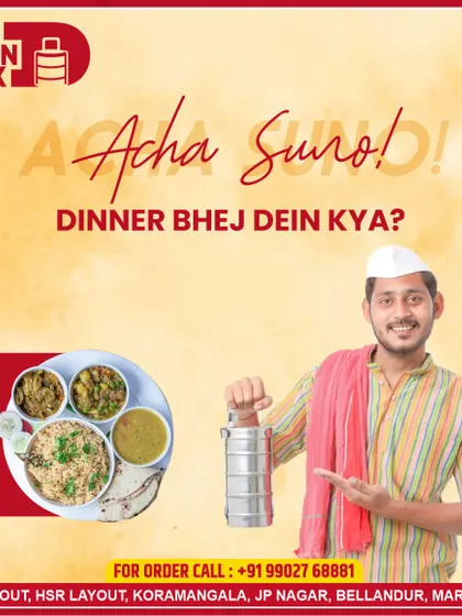 Acha Suno! Dinner bhej dein kya? We bring the warmth of a home-cooked meal to you with the convenience of a traditional dabbawala service, making your evenings easy and delicious.