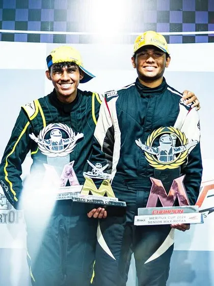 Teammates celebrating their success together on the podium. We secured both the Champion and Vice-Champion titles in the Meco Meritus Cup 2024.