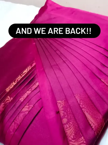 And we are back. This vibrant pink saree is ready to be pleated. Send in your sarees to get them ready for the festive season.