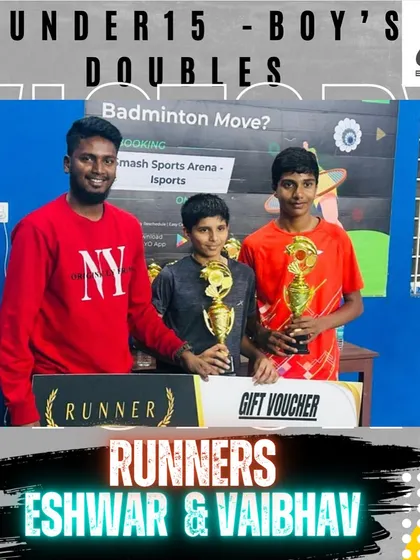 Eshwar and Vaibhav secured the runner-up position in the Under-15 Boys Doubles. Their partnership on the court is growing stronger with every tournament.