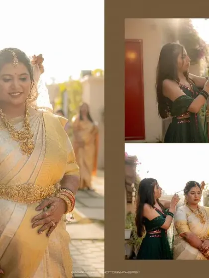 A collage showing the bride getting ready with the help of her bridesmaid. These are the small, intimate moments that build up to the big event.