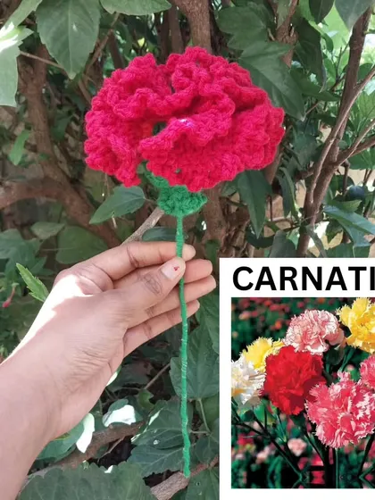 A fluffy red crochet carnation. The texture of this flower is one of my favorites to create.