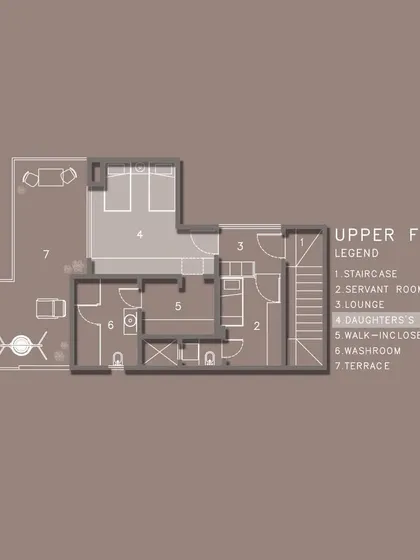 Another copy of the upper floor plan, used to discuss the layout of the daughter's bedroom and lounge area.