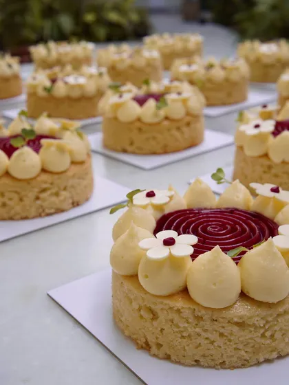 An array of our mini cakes, ready to be packaged for a bulk order. We are in the business of gifting joy.