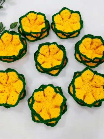 A set of yellow lotus aasans, perfect for bulk orders or for creating a uniform look for return gifts.