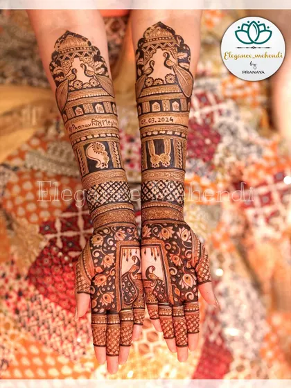 A truly Maharashtrian bridal design. We included a traditional 'nath' (nose ring) and 'mangalsutra' as key elements, along with the wedding date, to celebrate her culture.