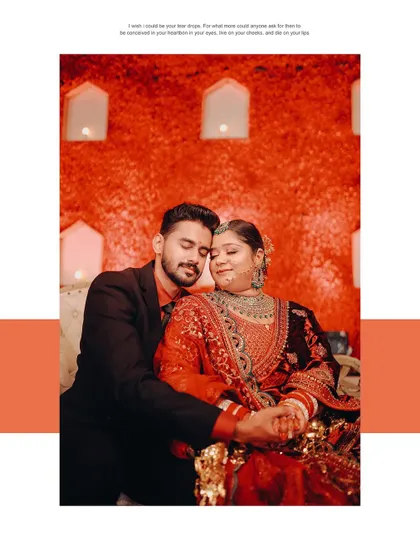 Two hearts, one love. A cozy and intimate moment from what looks like a reception or Sangeet, where the couple is lost in their own world.