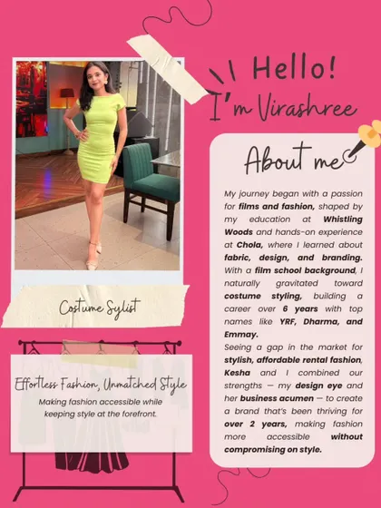 And that's me, Virashree! With a background in costume styling for films, I started this brand to make high fashion accessible to everyone.