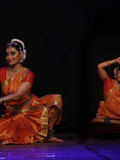 A creative shot from the production *Sarvasya*, playing with reflections and duplicates. This kind of visual experimentation can add another layer of meaning to a performance.