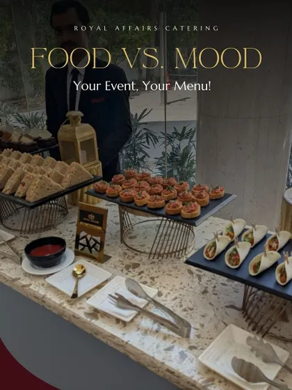 A high-tea setup for a corporate event, featuring a mix of mini tacos, sandwiches, and other bite-sized snacks. My uniformed staff ensures the buffet is always stocked and presentable.