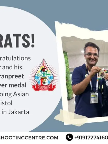 Another proud moment in Jakarta as our student Simranpreet Kaur wins a Silver medal at the Asian Rifle & Pistol Championship. This picture captures the successful partnership between coach and athlete.