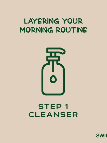 This image is part of a series explaining how to properly layer your morning skincare products for the best results. Following the correct order ensures that each product can be absorbed effectively.