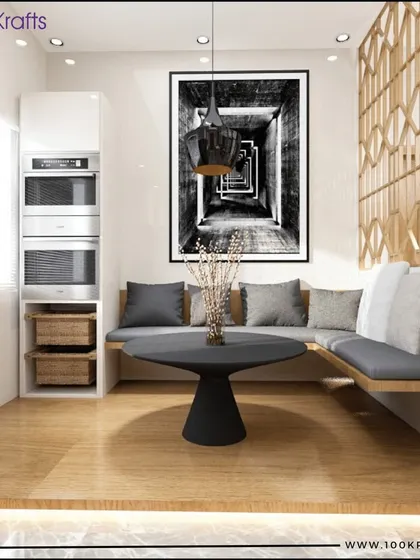 A cozy dining nook with built-in L-shaped seating, perfect for maximizing space in a contemporary home.