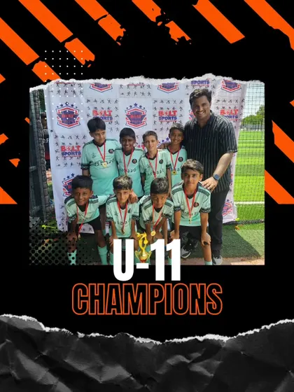 Our U11 team celebrating their championship win at the Bold Sports Super Cup 2024.