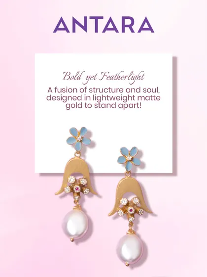 Bold yet featherlight. These earrings are a fusion of structure and soul, designed in lightweight 22kt matte gold with pearl drops and enamel flowers to help you stand apart.