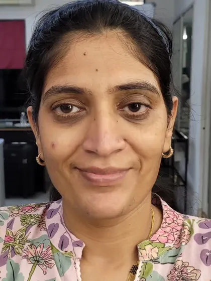 Before: My model for my first corrective makeup look.
