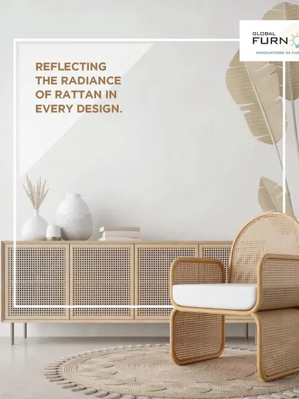 A design reflecting the radiance of rattan, with a beautiful rattan armchair and sideboard creating a warm, natural, and simple aesthetic.
