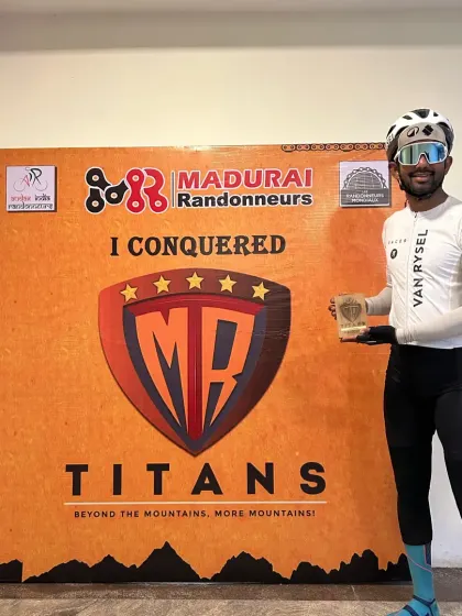 Congratulations to Nagraj on conquering the Titans 1200K LRM on his maiden attempt. This ride, organized by Madurai Randonneurs, features an incredible 15,000 meters of elevation through the mighty hills of Tamil Nadu.