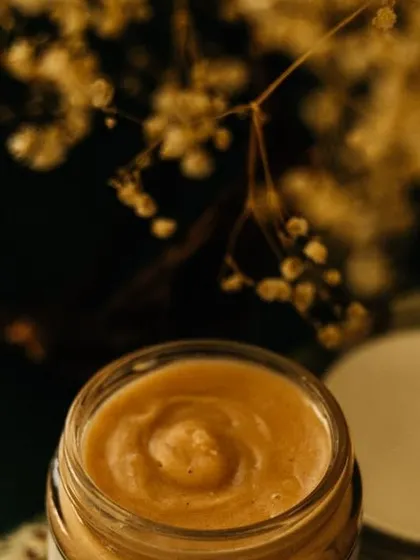 The rich, thick texture of my 'Gulbadan' heavy body butter. I designed this as a pre-wash conditioner for both skin and hair ends, providing intense nourishment.